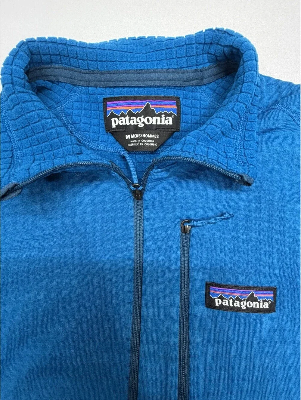 Patagonia Mens R1 Regulator Waffle Grid Fleece Pullover Medium Blue 1/2 Zip